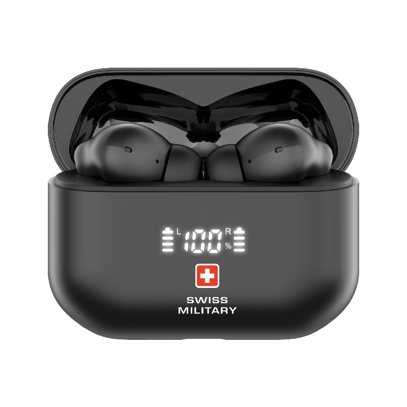SWISS MILITARY VICTOR 7 ACTIVE NOISE CANCELLATION EARBUDS BLACK SM-TWS-VICTOR7-4MIC-ANC-LED-BK