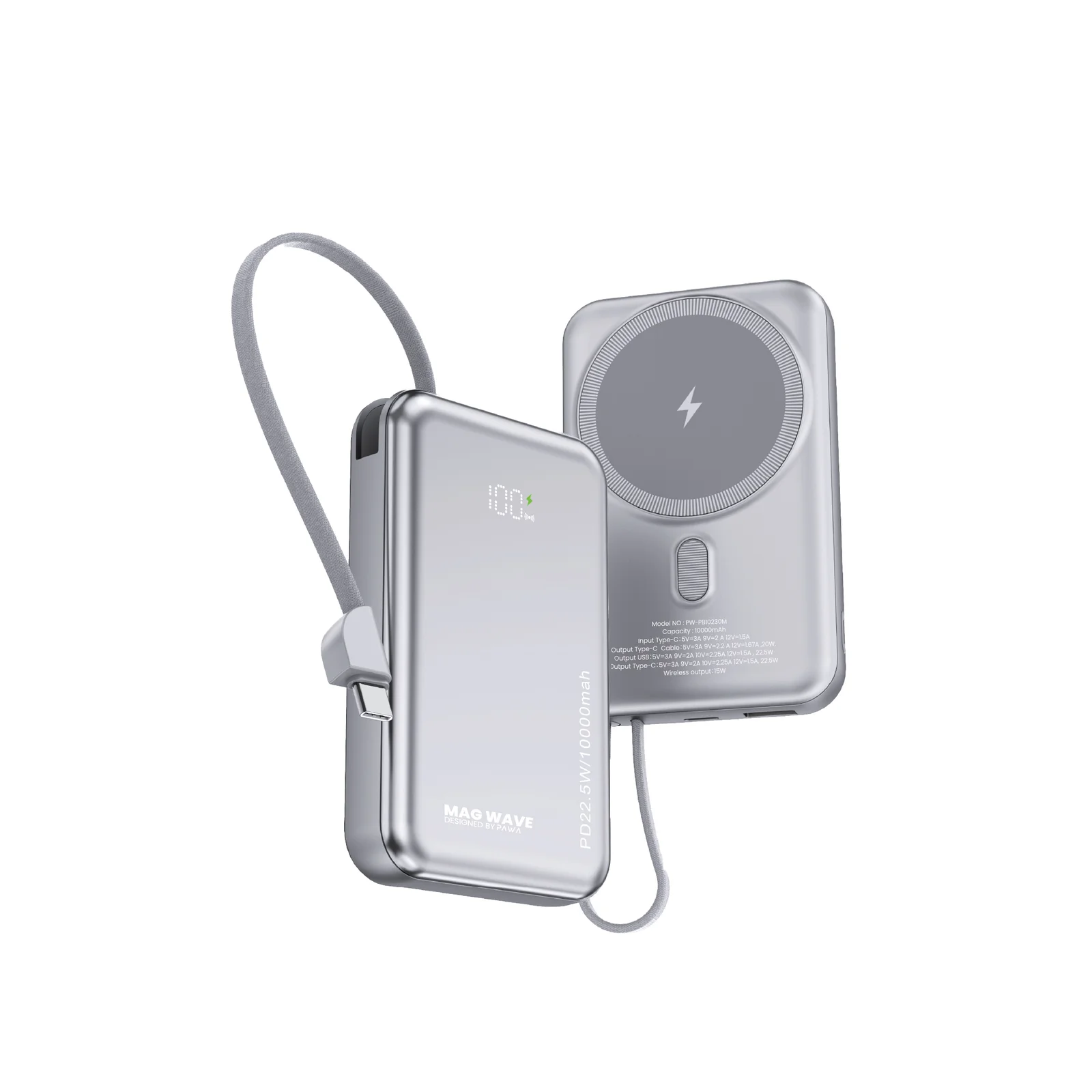 PAWA MAG WAVE 10000MAH MASAFE POWERBANK SILVER PW-PB10230M-SL