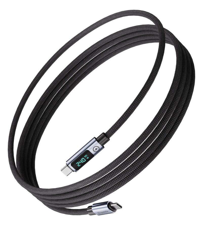 BLUPEBBLE POWERFLOW 240W USB-C TO USB-C BRAIDED CABLE 1.2M BLACK BP-PFUSBC1.2BR240W-BK