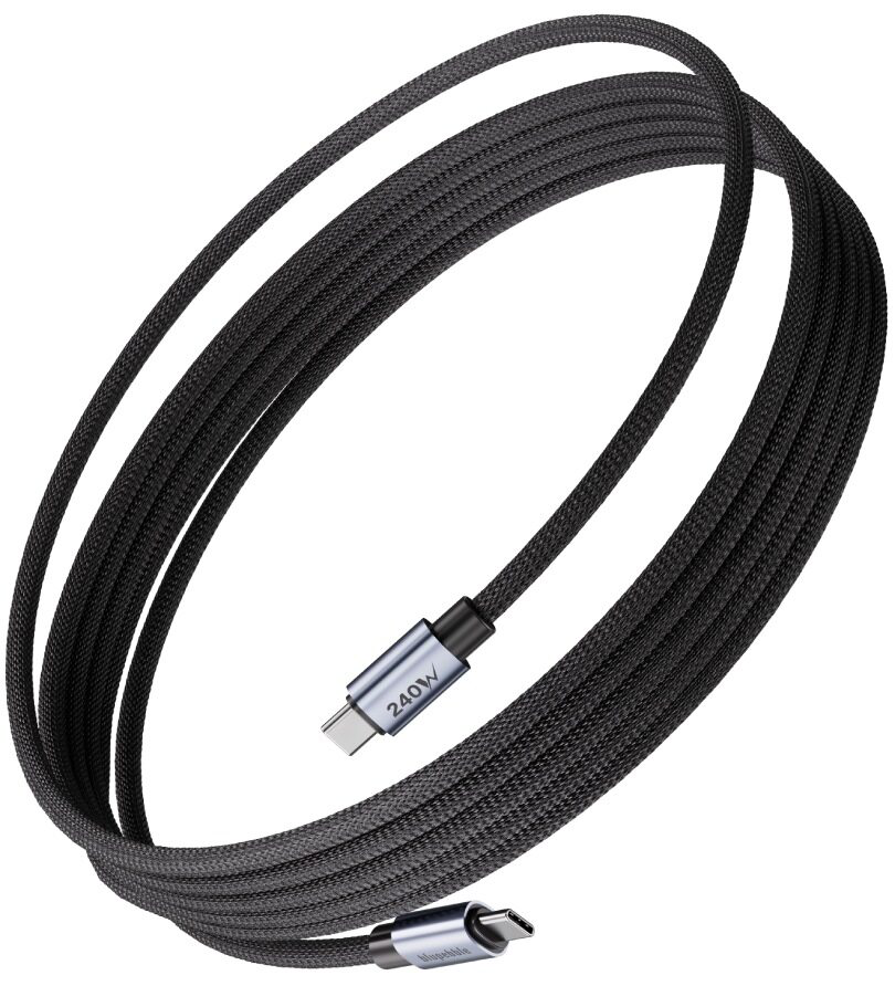 BLUPEBBLE POWERFLOW 240W USB-C TO USB-C BRAIDED CABLE 2M BLACK BP-PFUSBC2BR240W-BK