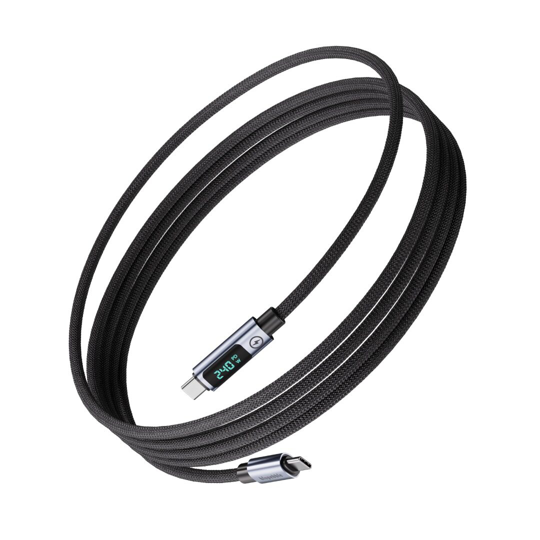 BLUPEBBLE POWERFLOW2 240W USB-C TO USB-C LED BRAIDED CABLE 1.2M BLACK BP-PF2USBC1.2BR240W-BK