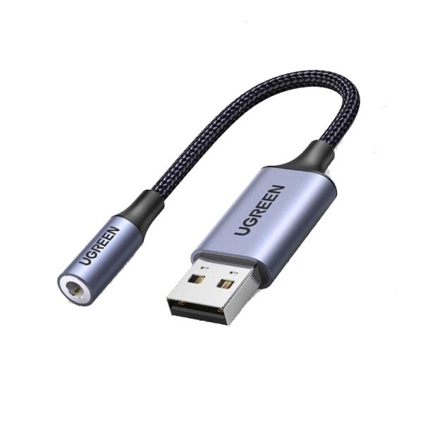 UGREEN USB 2.0 TO 3.5MM AUDIO ADAPTER ALUMINUM ALLOY 25CM DARK GRAY 30757
