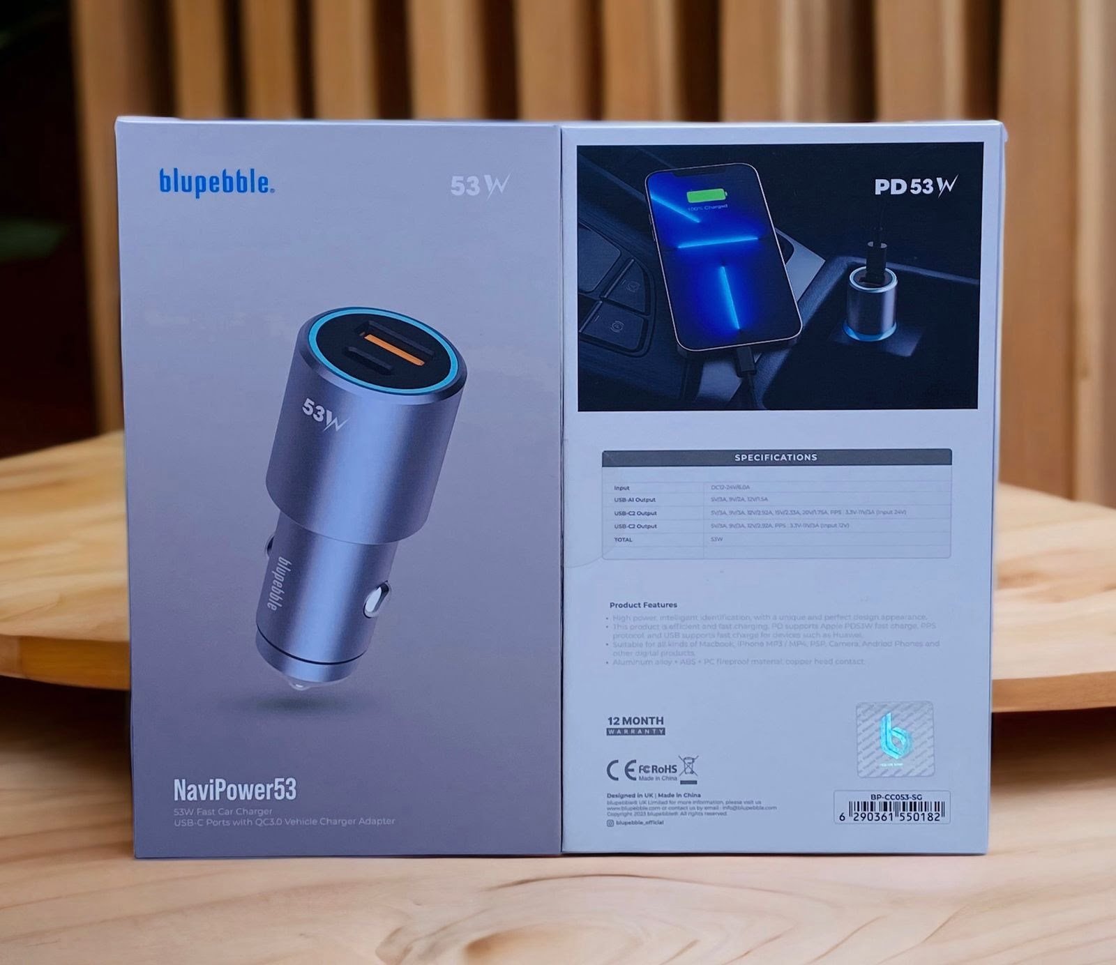BLUPEBBLE NAVI POWER 53W WITH 1XUSB-C PD AND 1XUSB-A QC CAR CHARGER BP-CC053-SG thumbnail 7