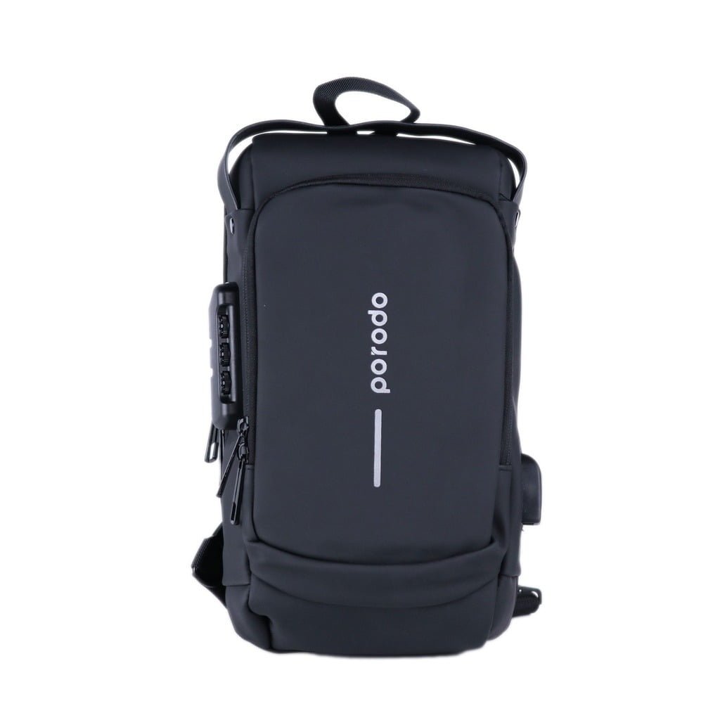 PORODO LIFESTYLE WATERPROOF OXFORD FANNY PACK WITH USB A PORT BLACK