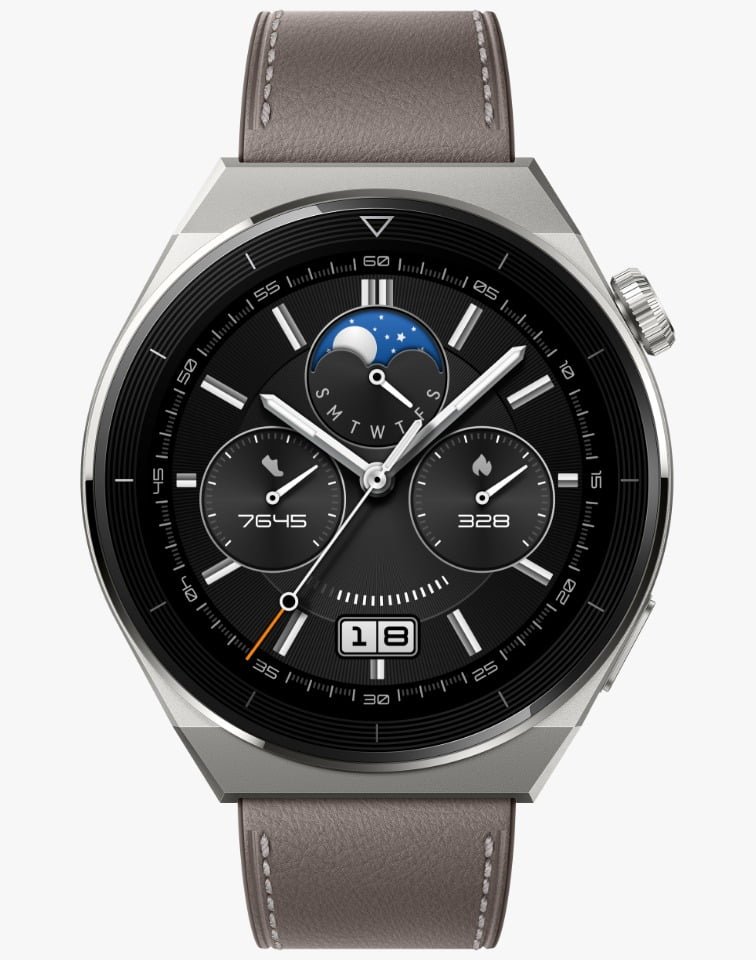 HUAWEI WATCH GT 3 PRO 46MM LIGHT TATINIUM CASE WITH GRAY LEATHER STRAP ODN-B19