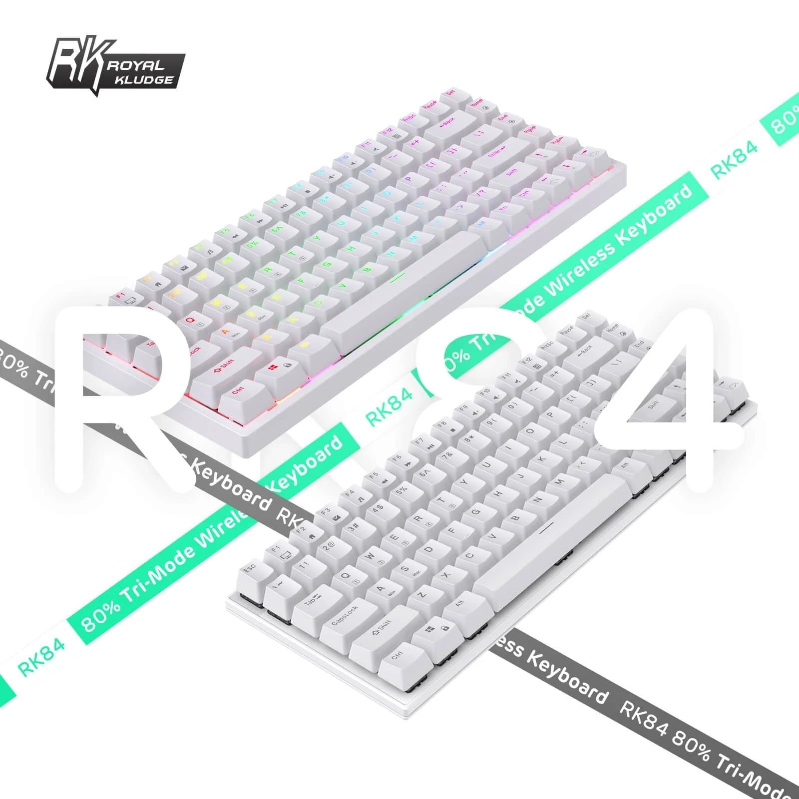 ROYAL KLUDGE GAMING KEYBOARD RGB TRI MODE HOT PLUG BLUE SWITCH WHITE RK84 thumbnail 5