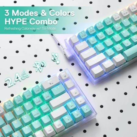 REDRAGON CASTOR PRO WIRED 2.4G BT 68KEYS RGB GAMING KEYBOARD K631RGB-PRO-GW thumbnail 5