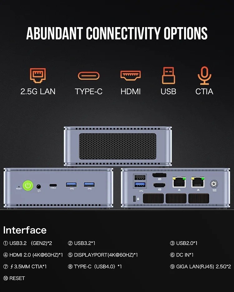 GMKtec Mini PC AMD 7840HS - 32GB/1TB SSD, Win 11 Pro - NUCBox-K6 thumbnail 3