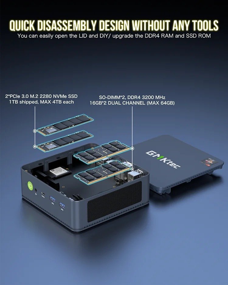 GMKtec Mini PC AMD 5700U - 32GB/1TB SSD, Win 11 Pro - NUCBox-M5 thumbnail 7