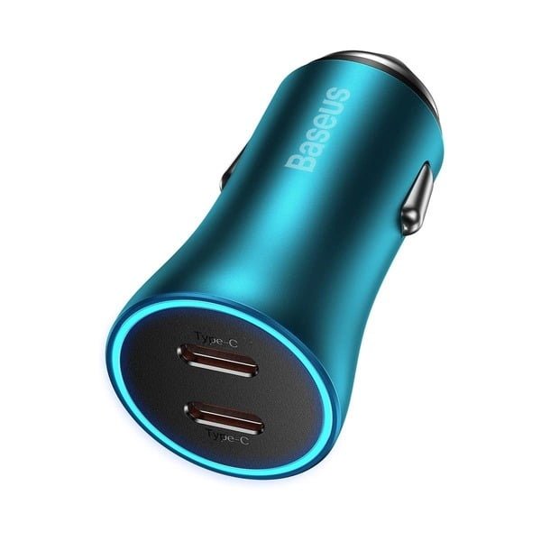 BASEUS GOLDEN CONTACTOR PRO DUAL QUICK CHARGR CAR CHARGER GC PRO TYPE-C + TYPE C 40W BLUE CGJP000003.BL