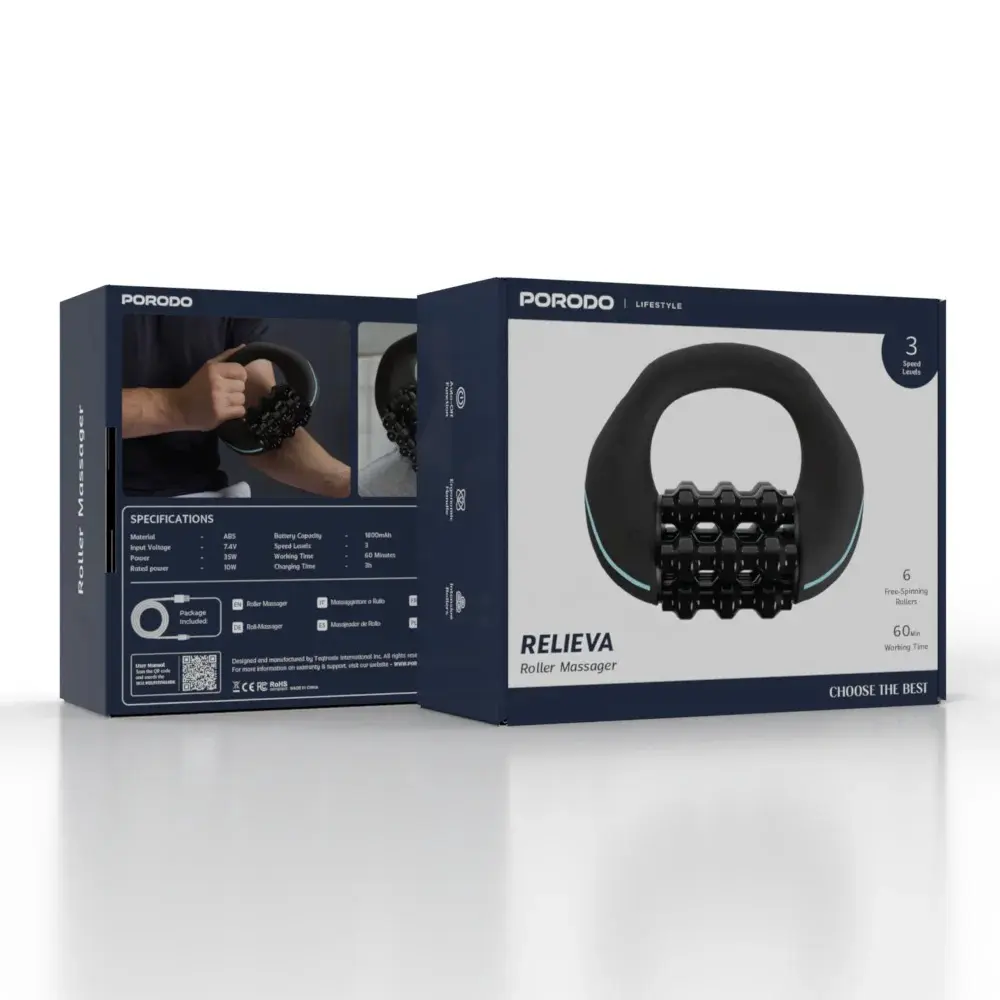 PORODO LIFESTYLE RELIEVA ROLLER MASSAGER 1800MAH BLACK PDLFSTFH24BK