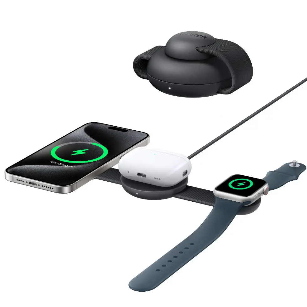 ANKER MAGGO WIRELESS CHARGING STATION 3 IN 1 FOLDABLE PAD WITH ADAPTER AND CABLE GREEN B25M8H61