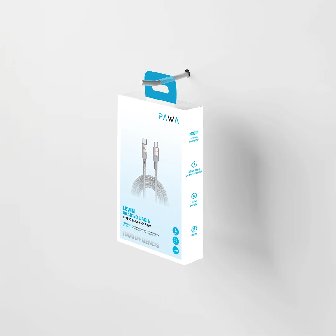 PAWA LEVIN USB C TO USB C BRAIDED CABLE 1.2M 60W GREY TITANIUM PW-12BDC253-GYTT thumbnail 5