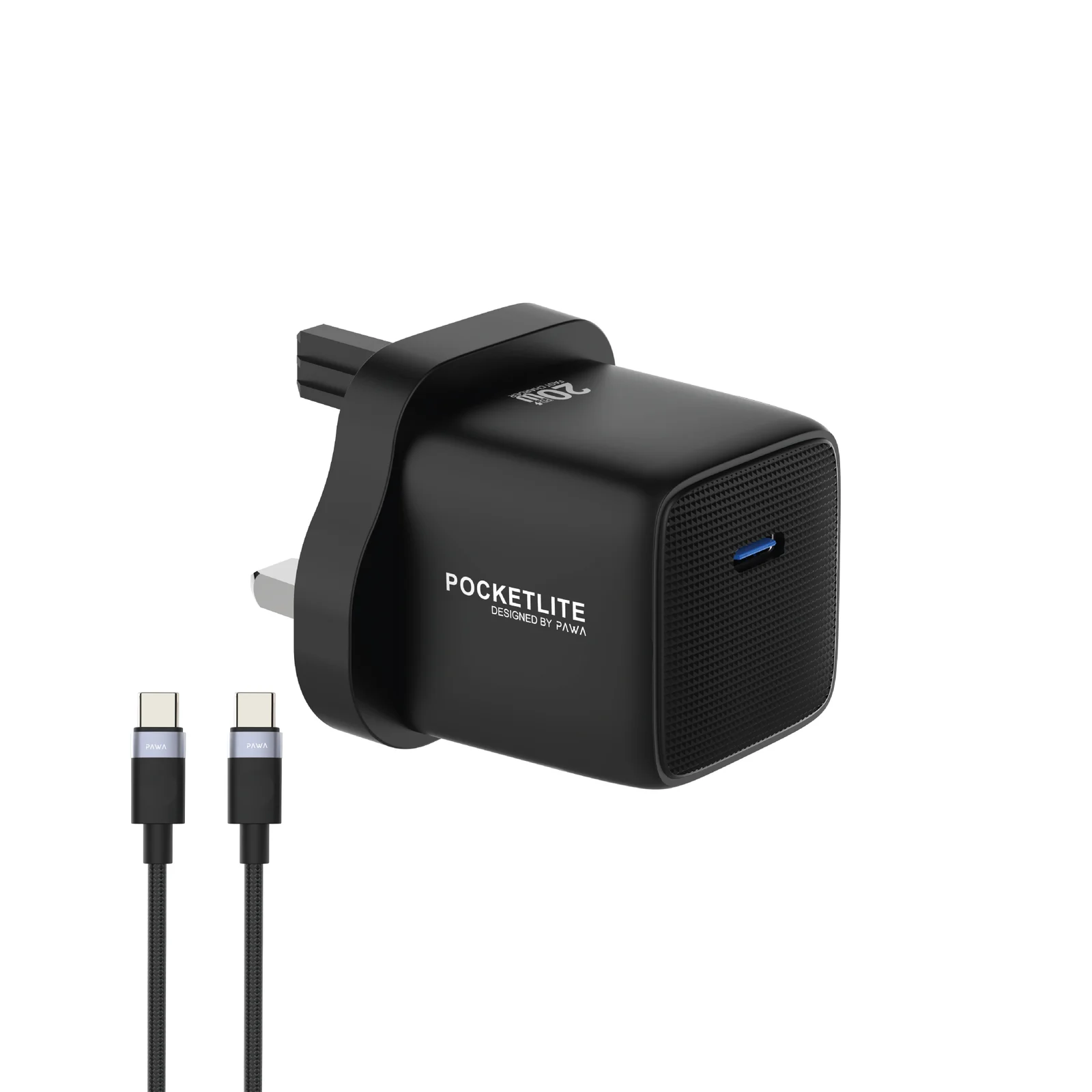 PAWA POCKETLITE TRAVEL CHARGER TYPE-C PORT GAN P20W TYPE C CABLE BLACK PW-PL20WUKT-BK