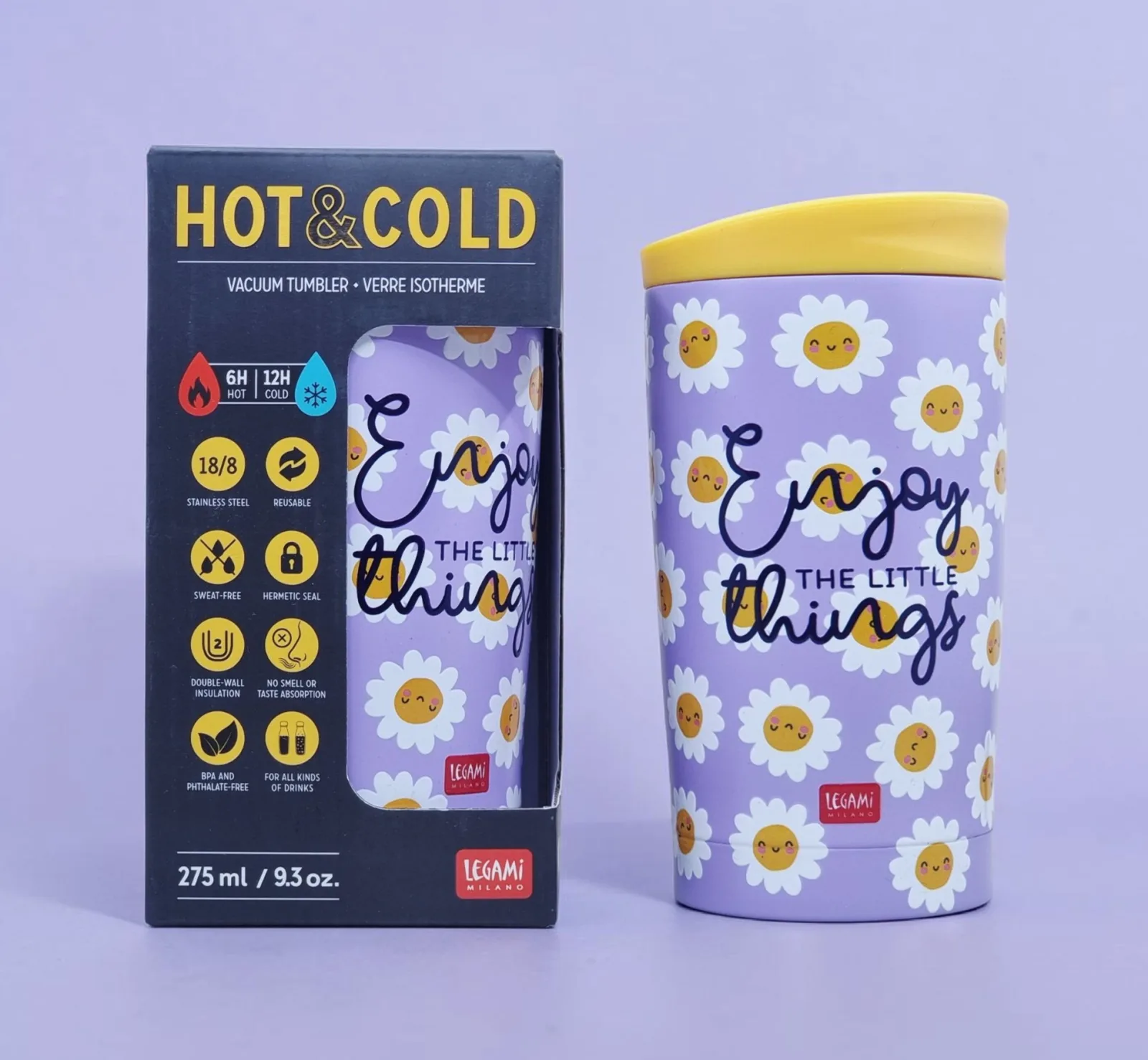 LEGAMI HOT AND COLD VACCUM BOTTLES ENJOY THE LITTLE THINGS 275ML YELLOW