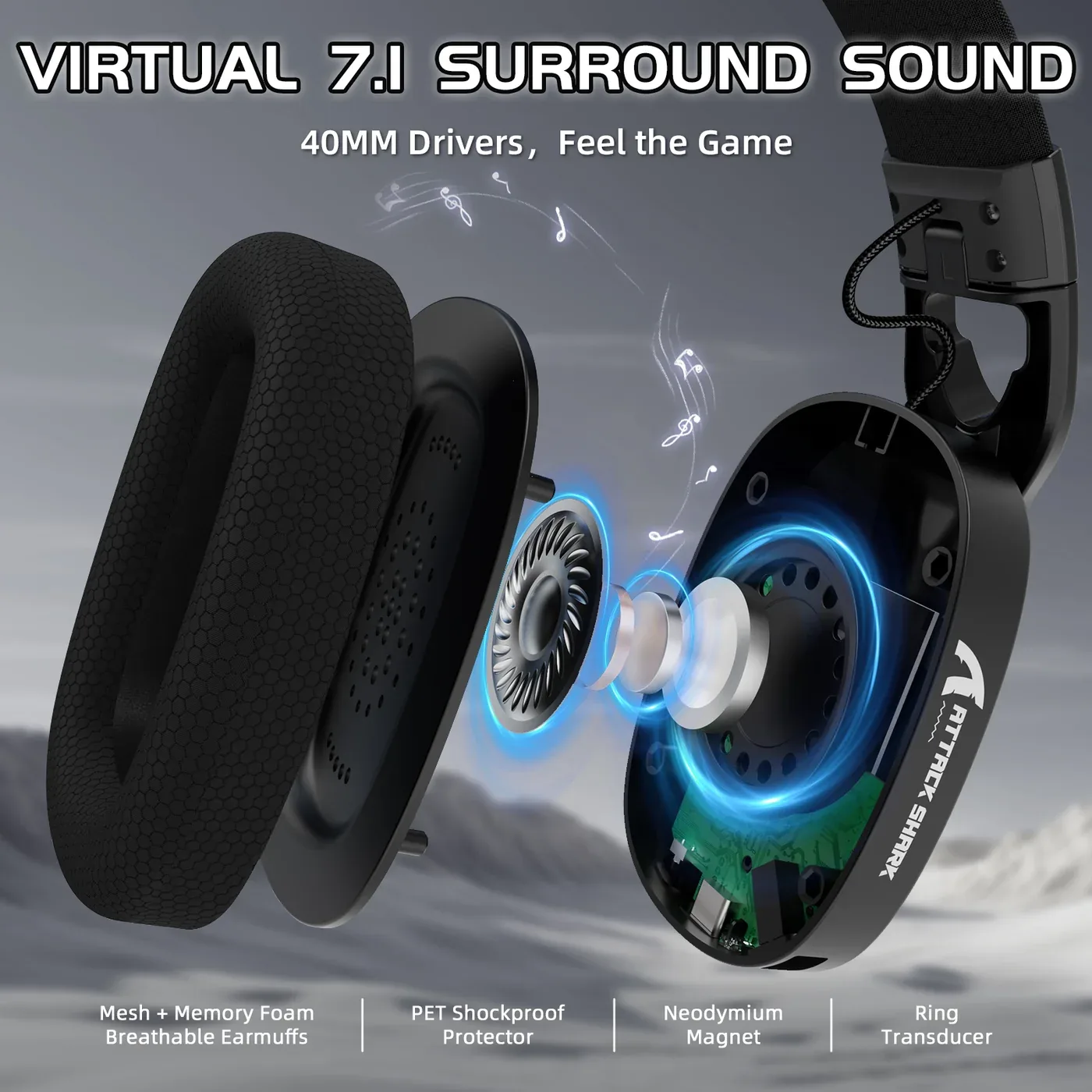 ATTACK SHARK L90 TRI MODE WIRELESS GAMING HEADSET BLACK thumbnail 14