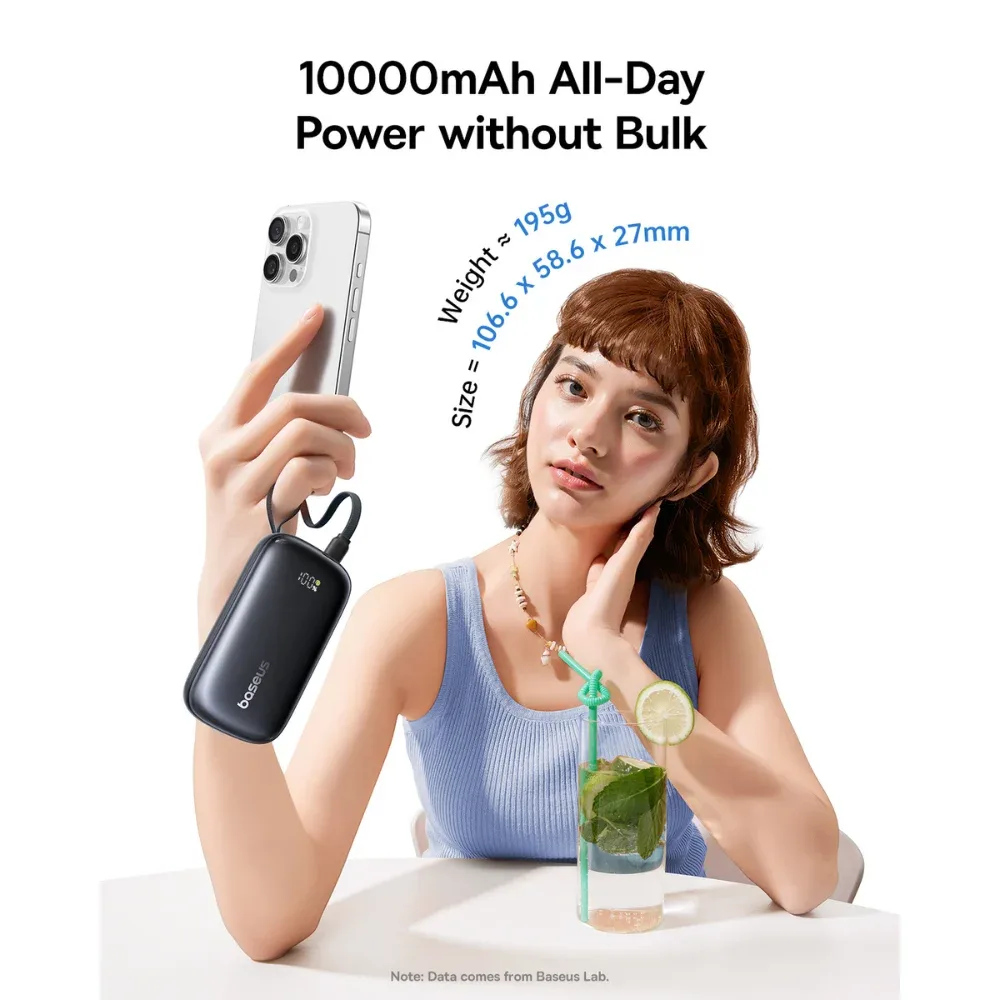 BASEUS ENERFILL FC21 QPOW 3 ULTRA DIGITAL DISPLAY POWER BANK WITH DETACHABLE CABLE 10000MAH 22.5W NEBULA PINK E0027L02 thumbnail 3