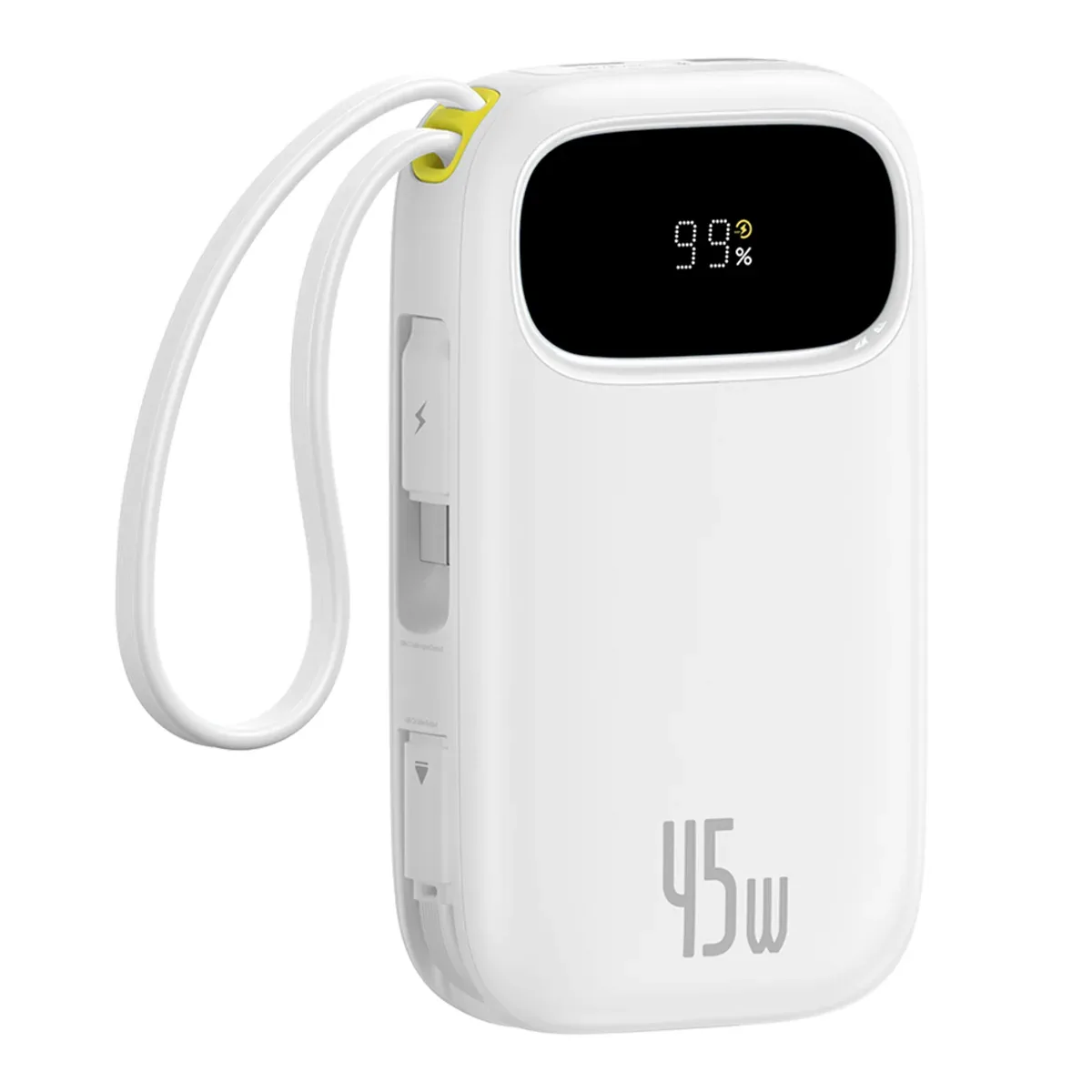 BASEUS QP0W 3 DIGITAL DISPLAY FAST CHARGING POWER BANK WITH 2 BUILT IN USB C CABLE 10000MAH 45W MOON WHITE P10082102213