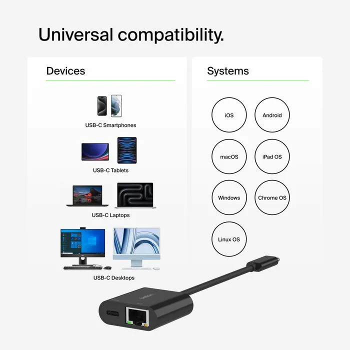 BELKIN USB - C TO ETHERNET CHARGE ADAPTER 8830BT26204 thumbnail 4