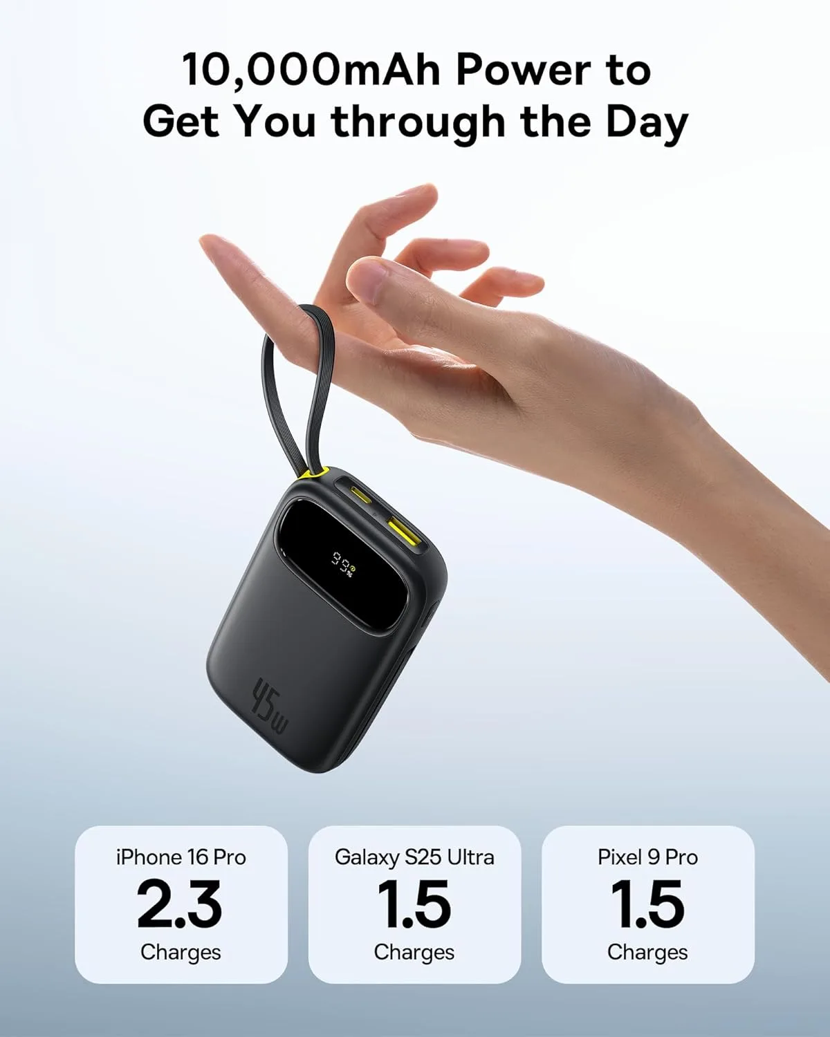 BASEUS QP0W 3 DIGITAL DISPLAY FAST CHARGING POWER BANK WITH 2 BUILT IN USB C CABLES 20000MAH 45W COSMIC BLACK P10082105123 thumbnail 5