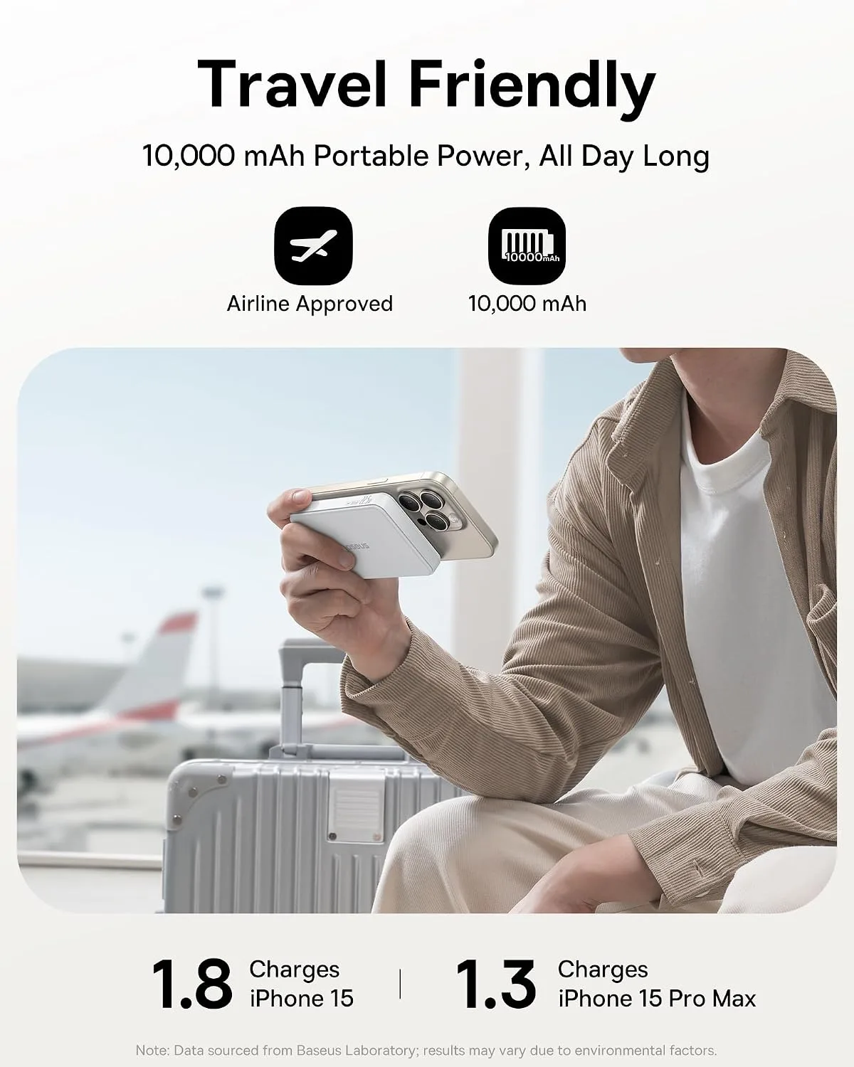 BASEUS AIRPOW LL QI2 MAGNETIC POWER BANK 10000MAH 22.5W MOON WHITE P10080000213 thumbnail 4