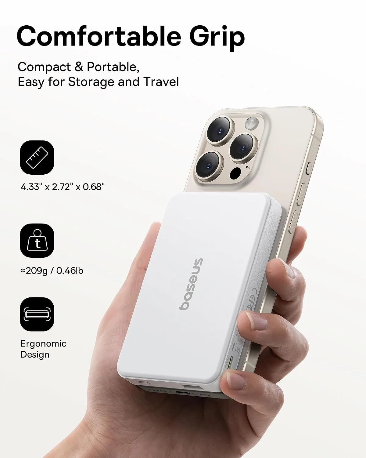 BASEUS AIRPOW LL QI2 MAGNETIC POWER BANK 10000MAH 22.5W MOON WHITE P10080000213 thumbnail 3