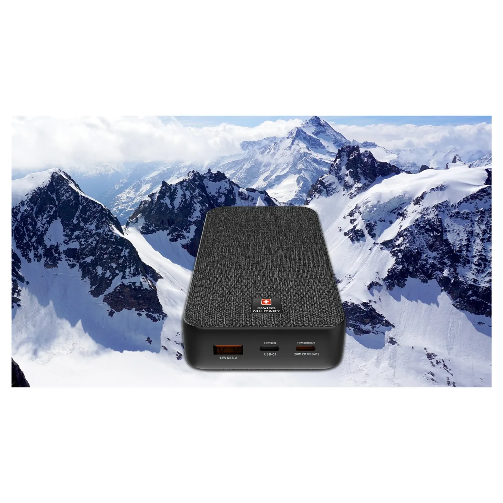 SWISS MILITARY PORTABLE POWER BANK 20000MAH USB C 20W BLACK SM-PB-20K-2C1A-PD-FC-SSB-BLK thumbnail 2