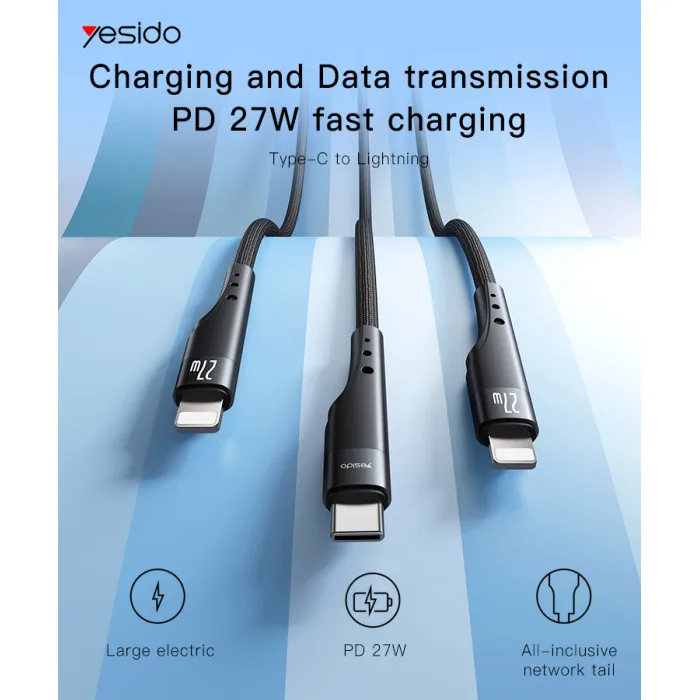 YESIDO USB-C TO LIGHTNING CABLE 3M BLACK CA115 thumbnail 2