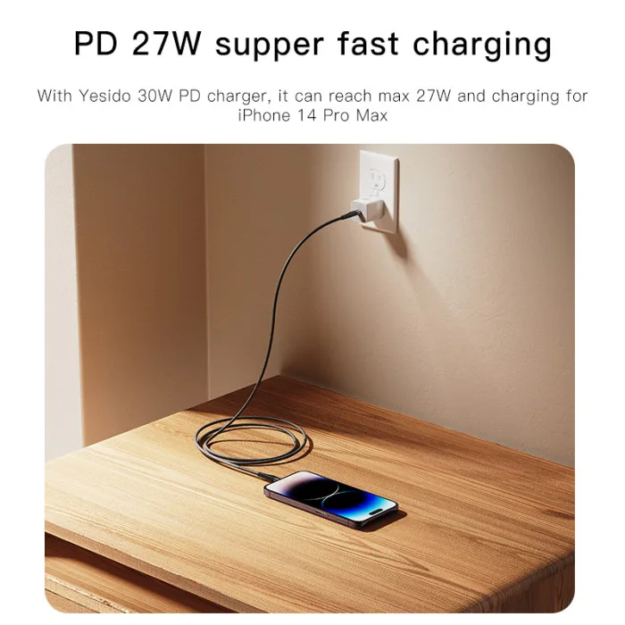 YESIDO USB-C TO LIGHTNING CABLE 3M BLACK CA115 thumbnail 3
