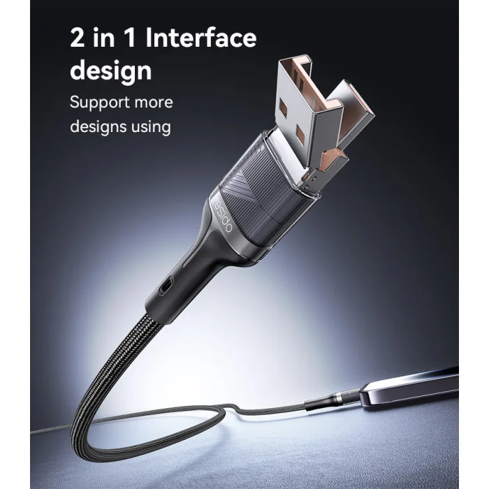 YESIDO TRANSPARENT 2 IN 1 USB-A TO LIGHTNING + USB-C TO LIGHTNING CABLE 1.2M BLACK CA165L thumbnail 3