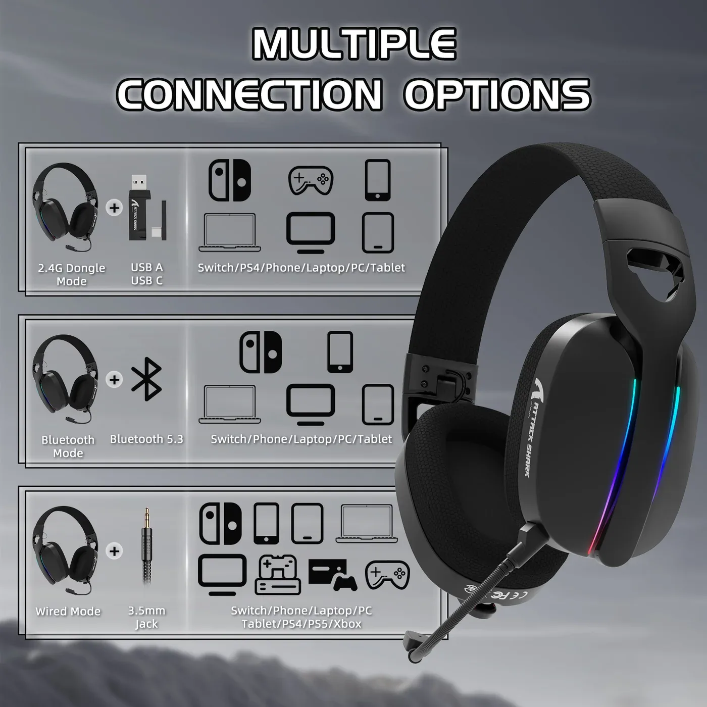 ATTACK SHARK L90 TRI MODE WIRELESS GAMING HEADSET BLACK thumbnail 10