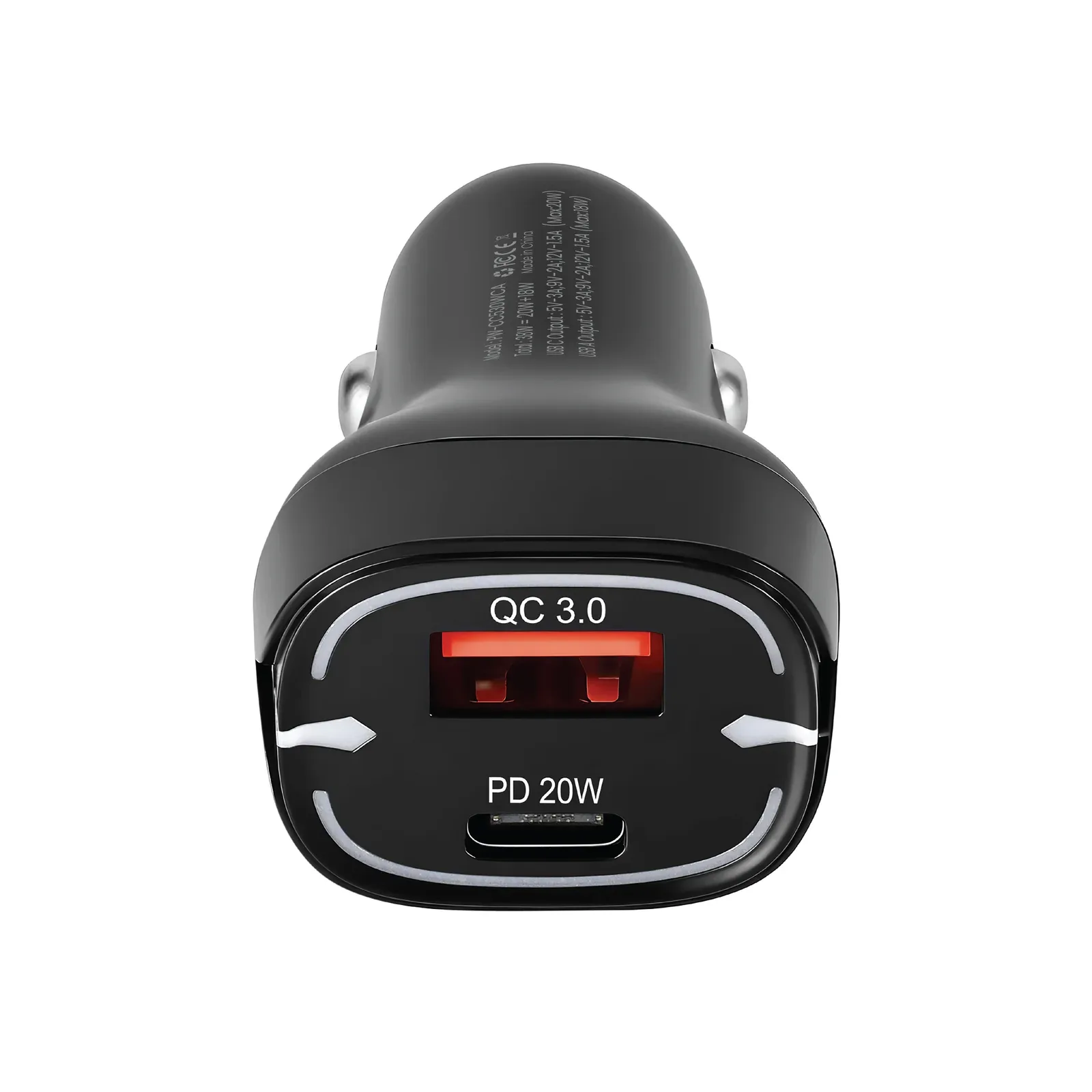 PAWA QUAD PRO DUAL PORT CAR CHARGER 38W WITH BRAIDED USB C TO USB C CABLE BLACK PW-CC530WCC-BK thumbnail 2
