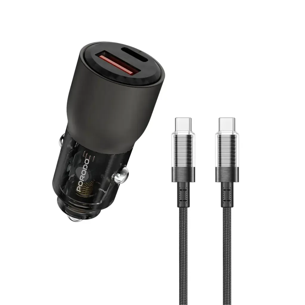 PORODO 95W CAR CHARGER TRANSPARENT WITH 0.9M USB C CABLE DESERT TITANIUM PD-FWCH048-C-DT