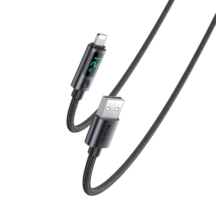YESIDO USB A TO LIGHTNING CABLE WITH LED INDICATOR 1.2M BLACK CA122L