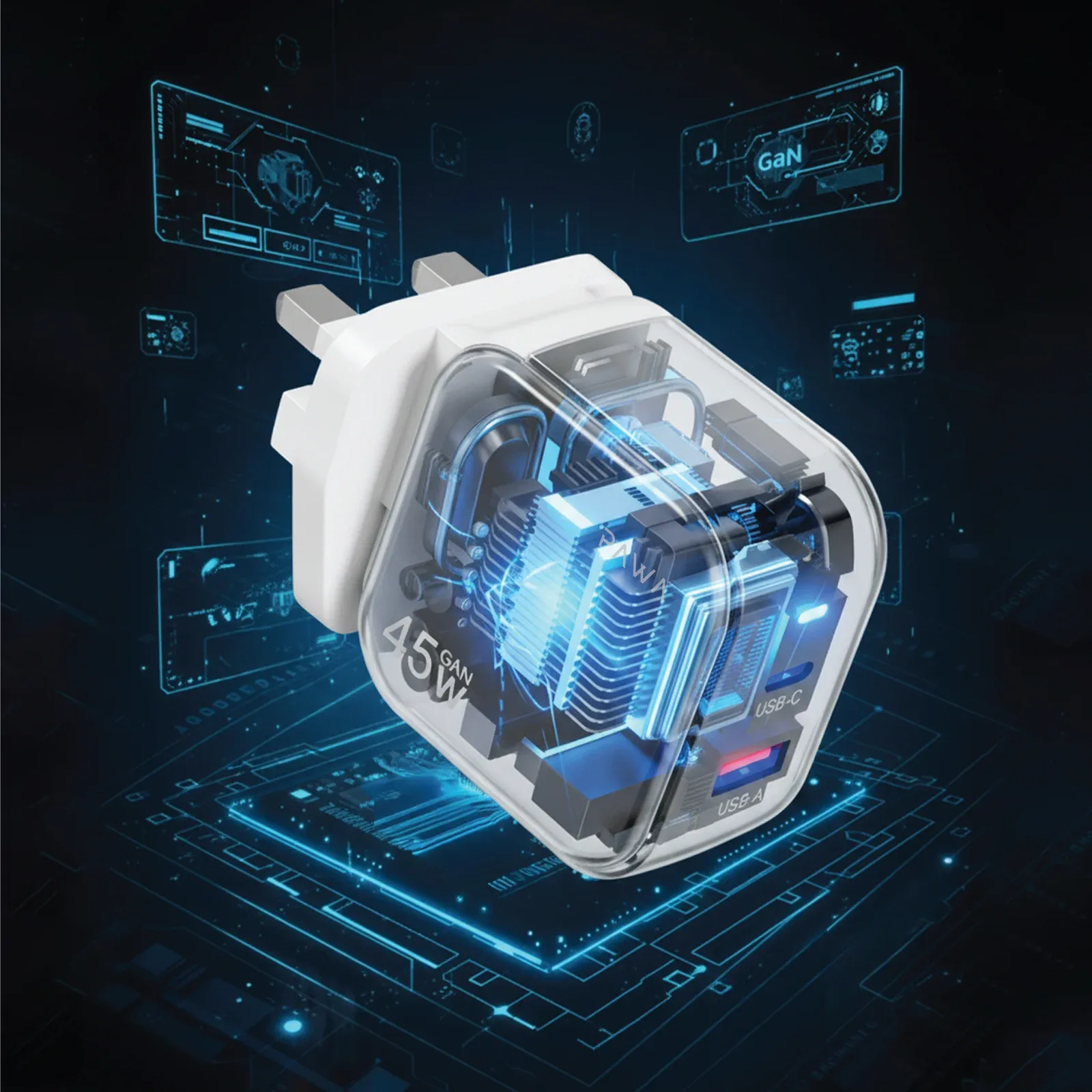PAWA QUICK GAN 45W WITH PD+QC PORT WHITE PW-GNQC45UK-WH thumbnail 3