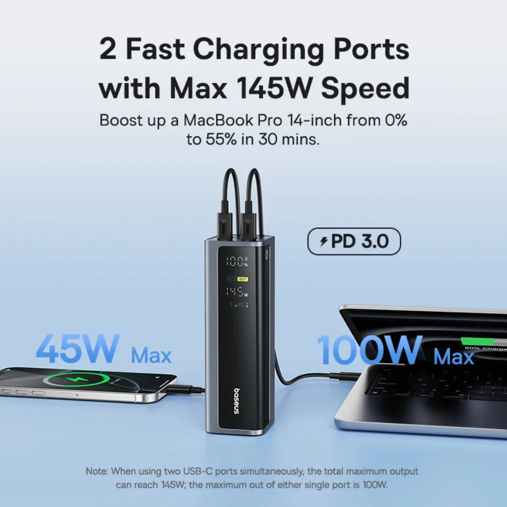 BASEUS ENERGEEK GP12 FAST CHARGING POWER BANK WITH DIGITAL DISPLAY 20800MAH 145W SPACE GRAY INCLUDES TYPE C TO TYPE C CABLE P10082109813 thumbnail 6