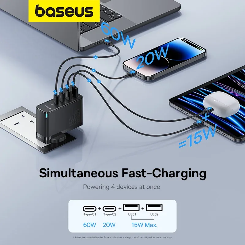 BASEUS GAN5 PRO  FAST CHARGING  2C+2U 100W UK CLUSTER BLACK P10110829113 thumbnail 11