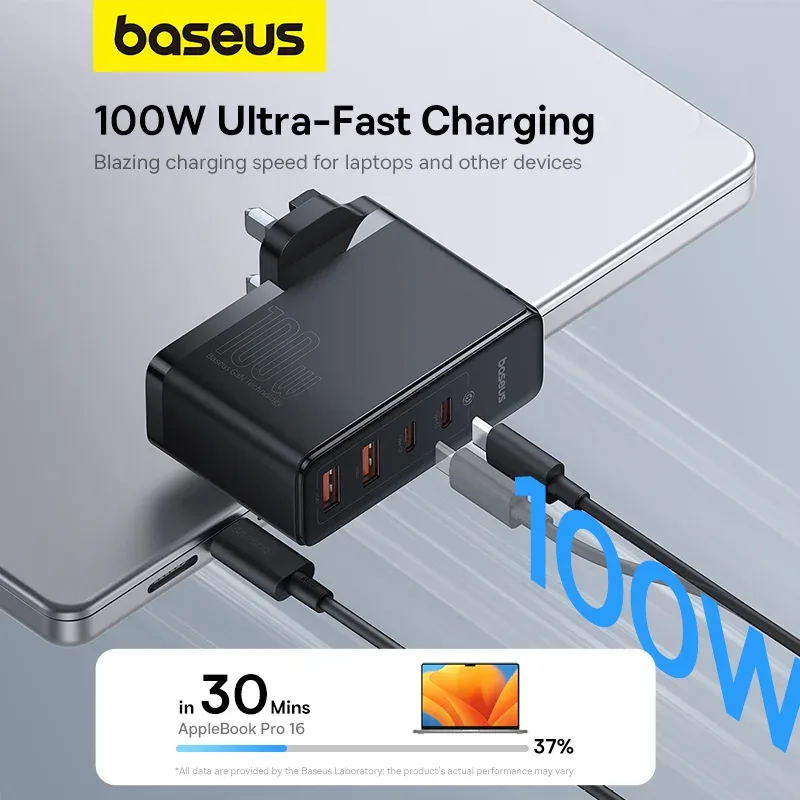 BASEUS GAN5 PRO  FAST CHARGING  2C+2U 100W UK CLUSTER BLACK P10110829113 thumbnail 10