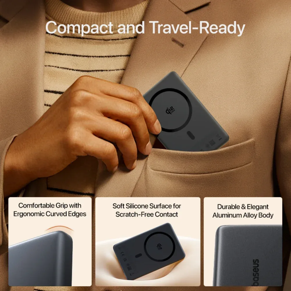 BASEUS PICGO AM52 SLIM QI2.2 MAGNETIC POWER BANK 10000MAH 45W COSMIC BLACK INCLUDES CABLE USB C TO USB C E0028Z00 thumbnail 9