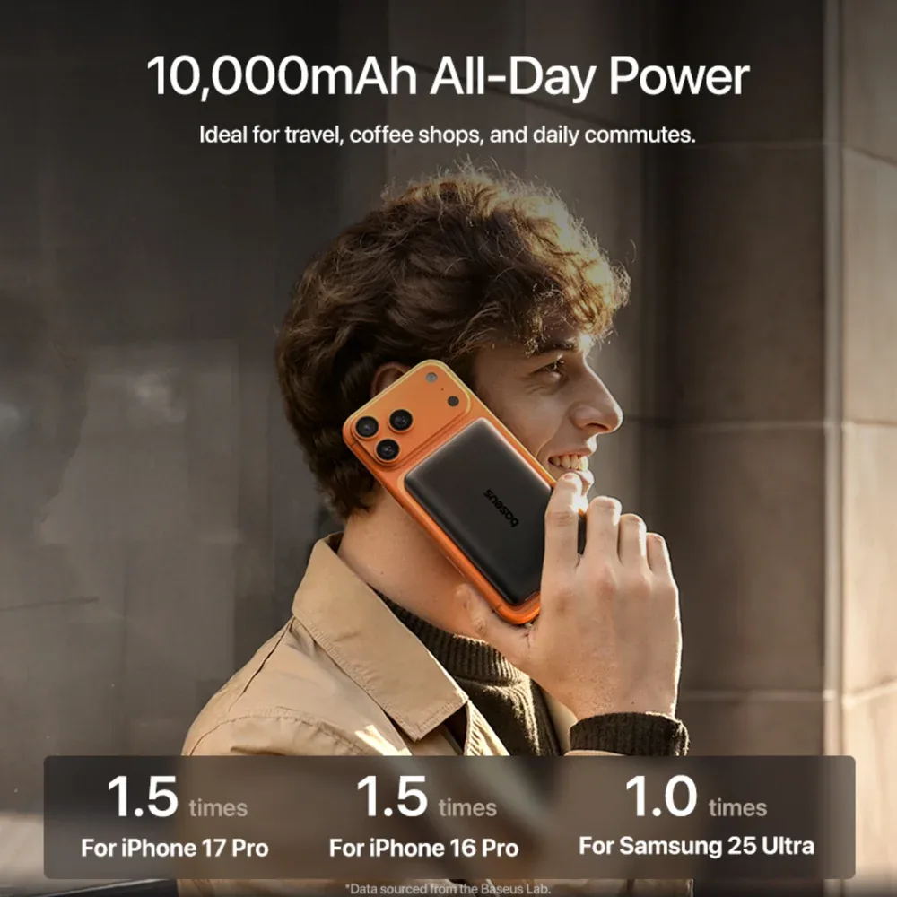 BASEUS PICGO AM52 SLIM QI2.2 MAGNETIC POWER BANK 10000MAH 45W COSMIC BLACK INCLUDES CABLE USB C TO USB C E0028Z00 thumbnail 12