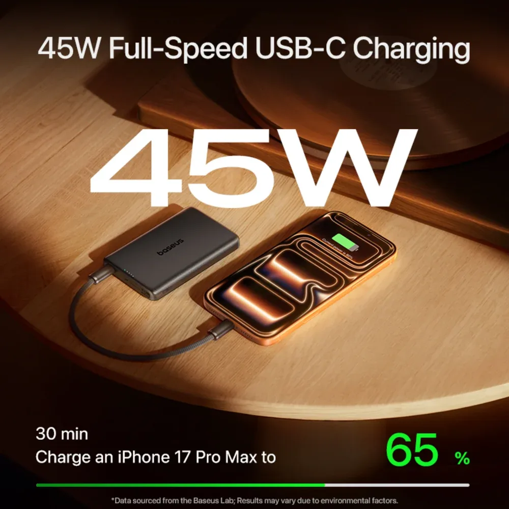BASEUS PICGO AM52 SLIM QI2.2 MAGNETIC POWER BANK 10000MAH 45W COSMIC BLACK INCLUDES CABLE USB C TO USB C E0028Z00 thumbnail 7