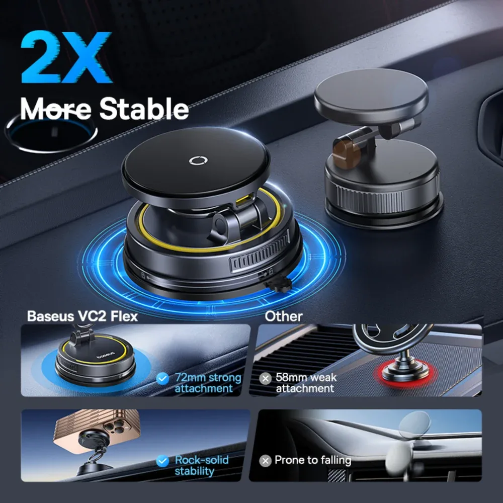 BASEUS PRIME TRIP VC2 FLEX PRO MAGNETIC WIRELESS CAR CHARGER MOUNT SUCTION CUP COSMIC BLACK C0013F01 thumbnail 12