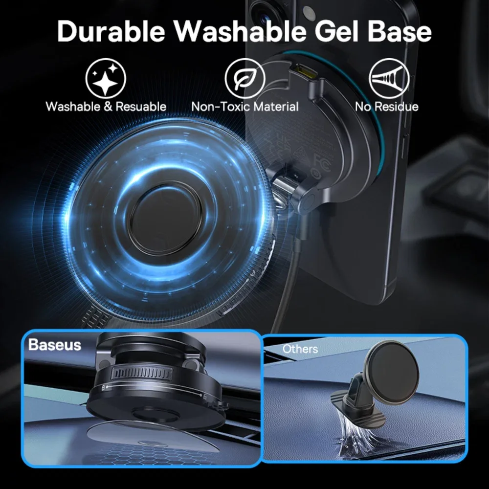 BASEUS PRIME TRIP VC2 FLEX PRO MAGNETIC WIRELESS CAR CHARGER MOUNT SUCTION CUP COSMIC BLACK C0013F01 thumbnail 13