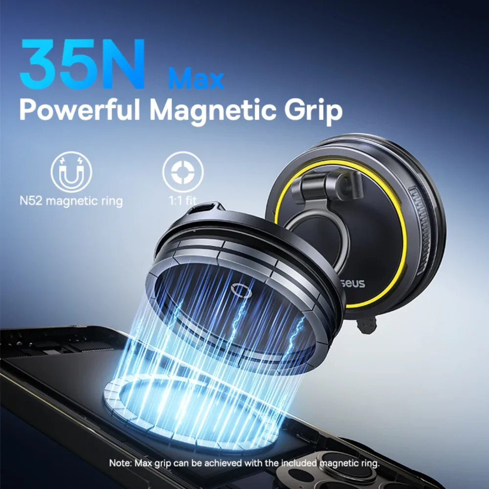 BASEUS PRIME TRIP VC2 FLEX PRO MAGNETIC WIRELESS CAR CHARGER MOUNT SUCTION CUP COSMIC BLACK C0013F01 thumbnail 5