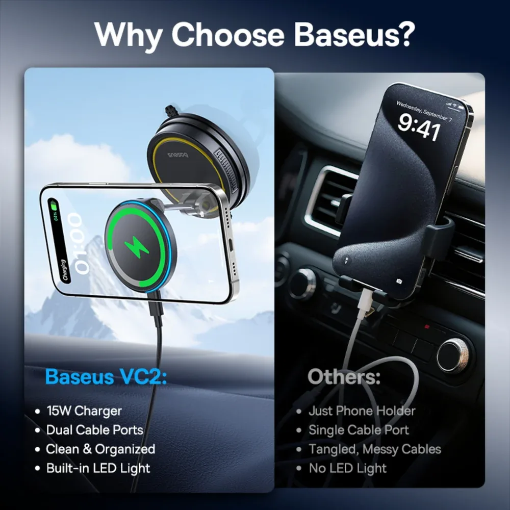 BASEUS PRIME TRIP VC2 FLEX PRO MAGNETIC WIRELESS CAR CHARGER MOUNT SUCTION CUP COSMIC BLACK C0013F01 thumbnail 7