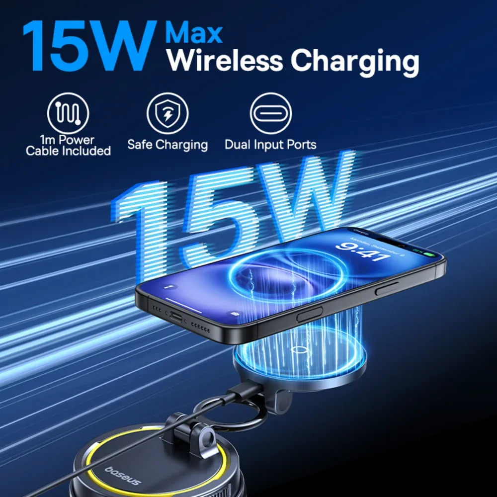 BASEUS PRIME TRIP VC2 FLEX PRO MAGNETIC WIRELESS CAR CHARGER MOUNT SUCTION CUP COSMIC BLACK C0013F01 thumbnail 8