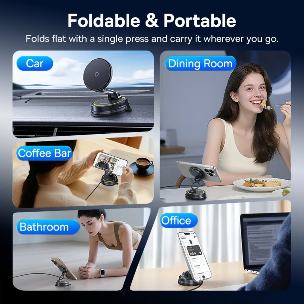 BASEUS PRIME TRIP VC2 FLEX PRO MAGNETIC WIRELESS CAR CHARGER MOUNT SUCTION CUP COSMIC BLACK C0013F01 thumbnail 9