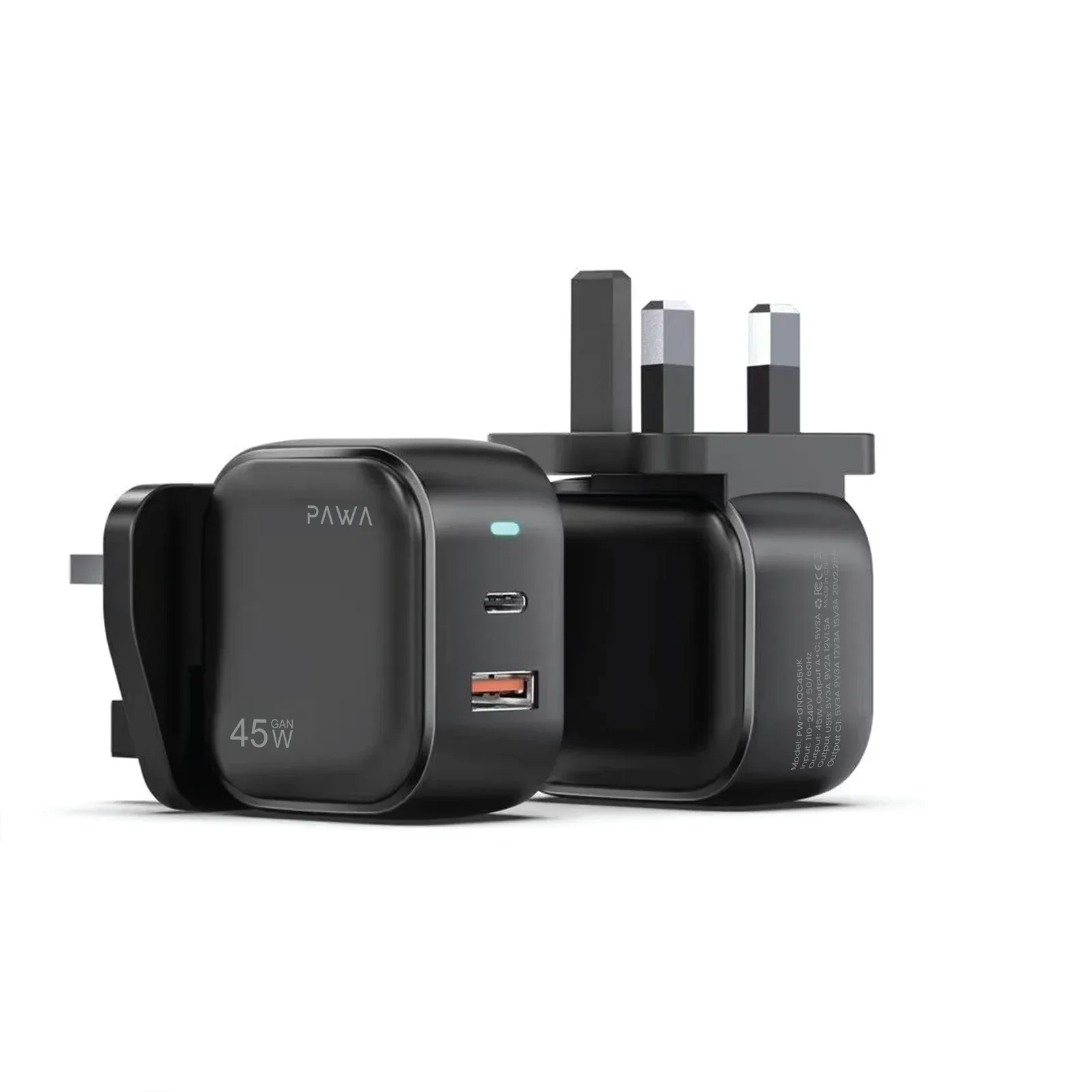 PAWA QUICK GAN 45W WITH PD+ QC PORT BLACK PW-GNQC45UK-BK thumbnail 3