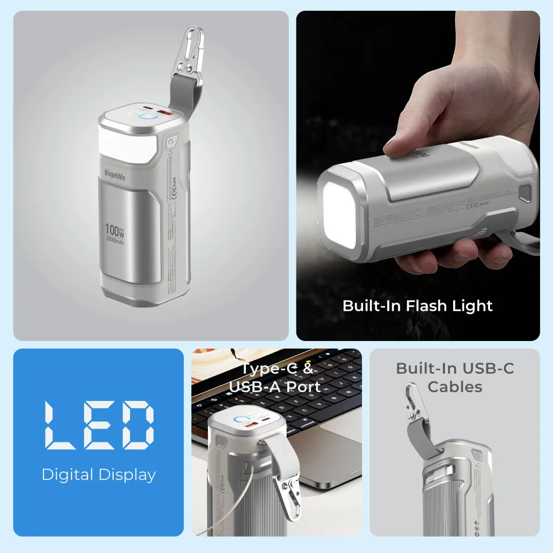 BLUPEBBLE COREPOD BOLT 100W 20000MAH POWERBANK GRAY BP-CPBOLT20000-GY thumbnail 3