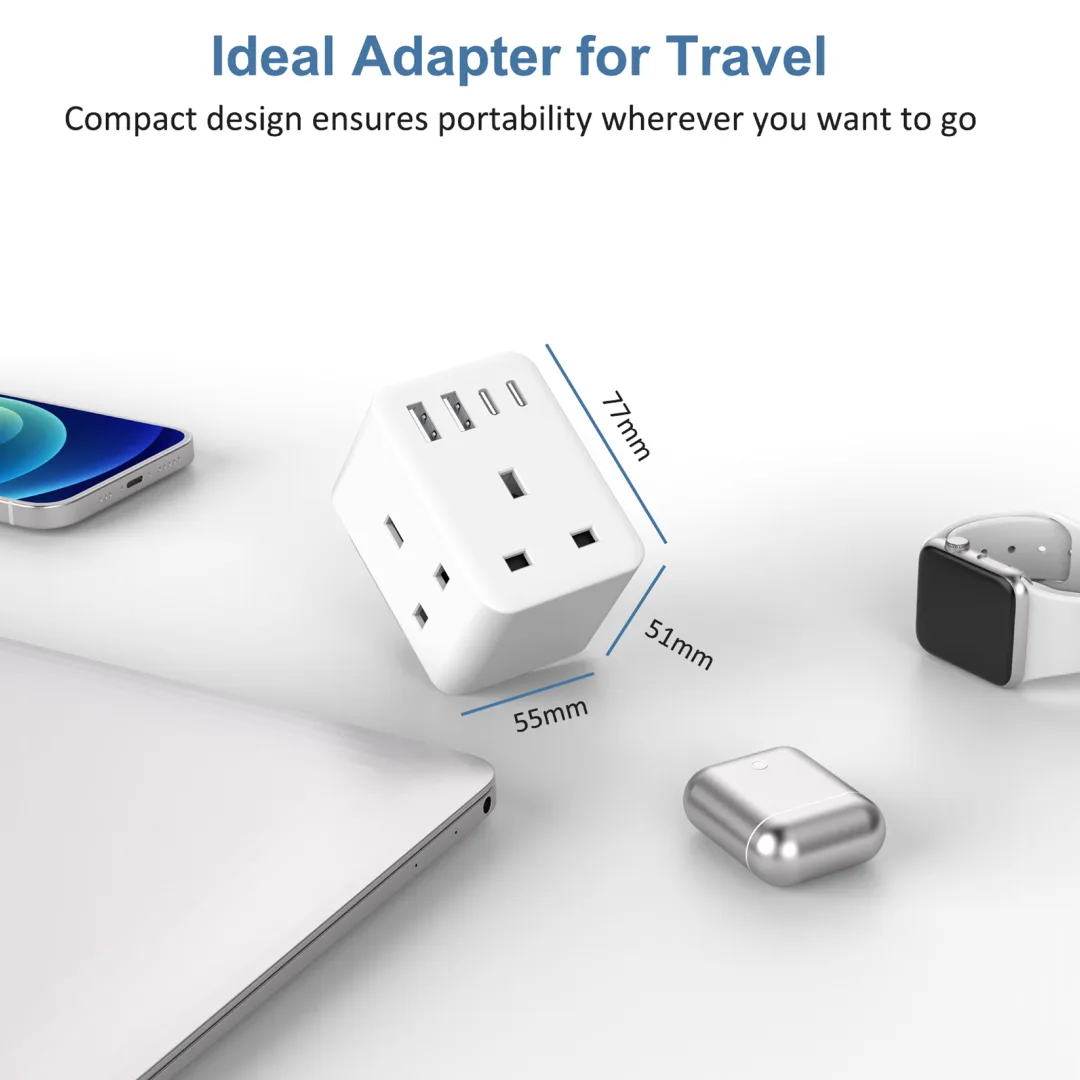 BLUPEBBLE POWERCUBE 25W WORLD TRAVEL ADAPTER WHITE BP-PWRCB-WH thumbnail 3